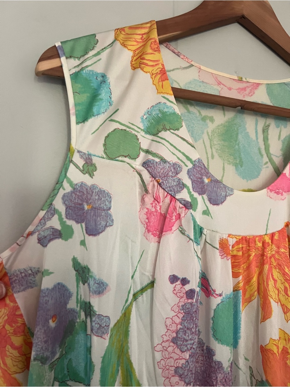 Vintage Floral Maxi Nightgown  Sleeveless Cottagecore Garden Print Lounge Dress - Picture 7 of 14
